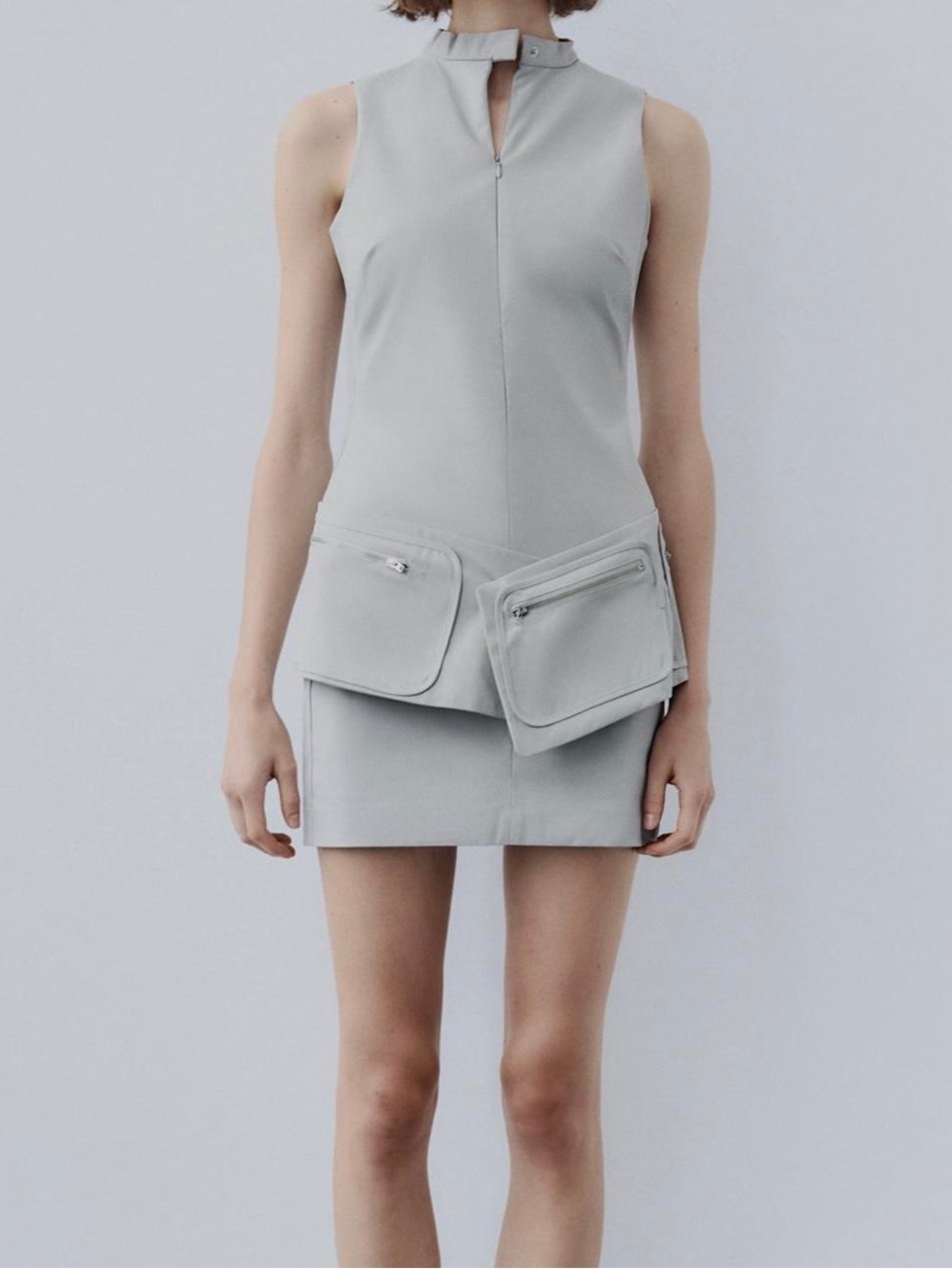 Zara Light Gray Mini dress with Front Utility Pockets